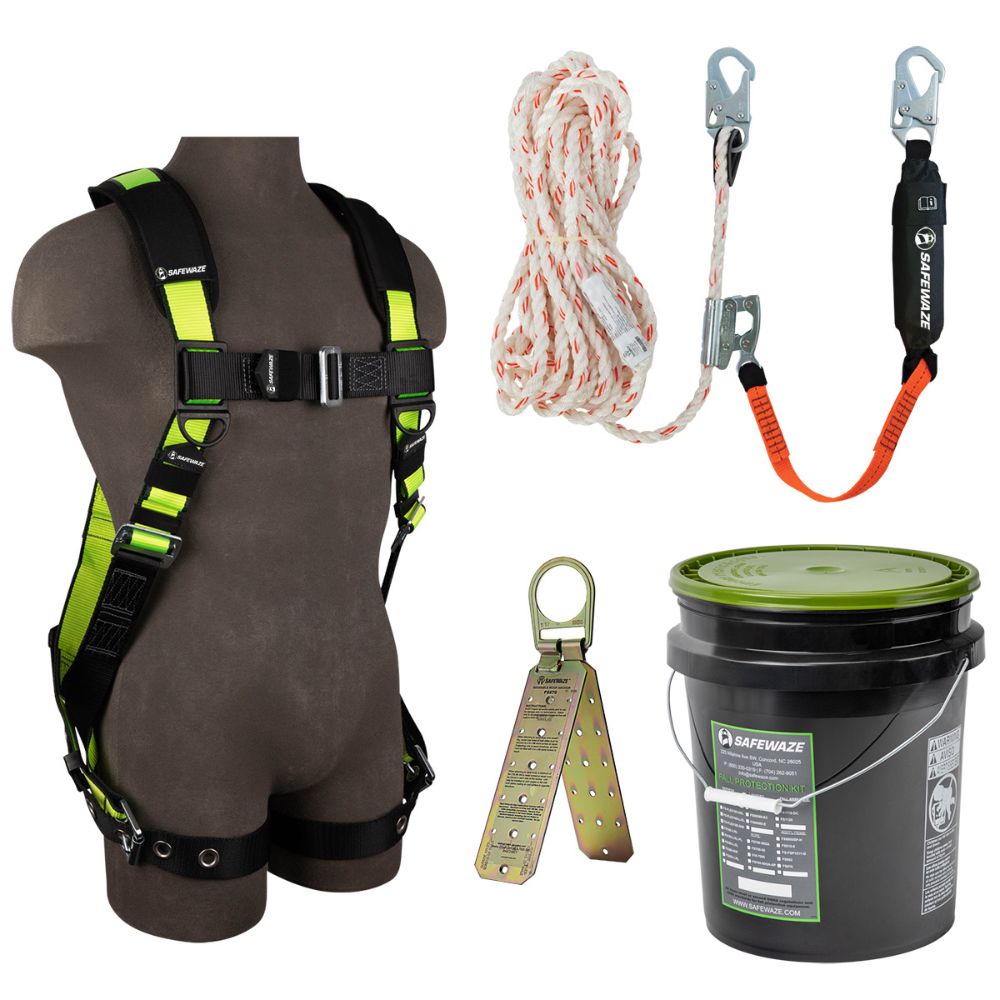 Safewaze 019-3024 PRO Bucket Roof Kit: FS185-S/M Harness, 018-7005 VLL, FS870 Anchor, S/M