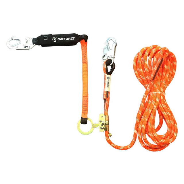 Safewaze 019-7007 V-Line 30' Kernmantle Vertical Lifeline Assembly: Snap Hook, Rope Grab, EA Lanyard