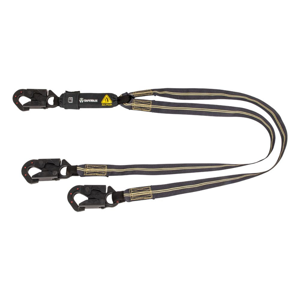 Safewaze 020-2040 Arc Flash 6' Energy Absorbing Lanyard: Aramid, Dual Leg, Dielectric Snap Hooks