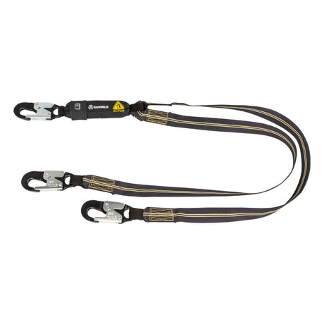 Safewaze 020-2043 Arc Flash 6' Energy Absorbing Lanyard: Aramid, Dual Leg, Alu Snap Hooks