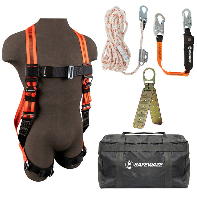 Safewaze 020-3063 V-Line Bag Roof Kit: FS99280-E Harness, 018-7003 VLL, FS88560-E3 Lanyard, FS870 Anchor, FS8175 Bag