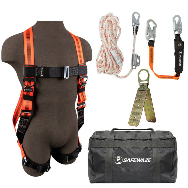 Safewaze 020-3064 V-Line Bag Roof Kit: FS99280-E Harness, 018-7004 VLL, FS88560-E3 Lanyard, FS870 Anchor, FS8175 Bag