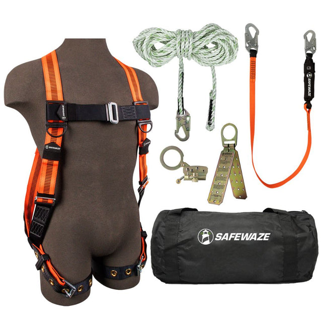 Safewaze 020-3075 V-Line Bag Roof Kit: FS99185-E Harn, FS700-50 VLL, FS1120 Grab, FS88560-E Lanyard, FS870 Anchor, FS8150 Bag