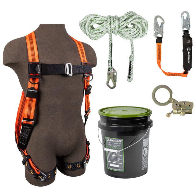 Safewaze 020-3119 V-Line Bucket Roof Kit: FS99185-E Harness, FS700-50 VLL, FS1120 Grab, FS88560-E3 Lanyard