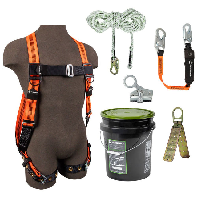 Safewaze 020-3130 V-Line Bucket Roof Kit: FS99185-E Harness, FS700-50 VLL, FS1118-DC Grab, FS88560-E3 Lanyard, FS870 Anchor