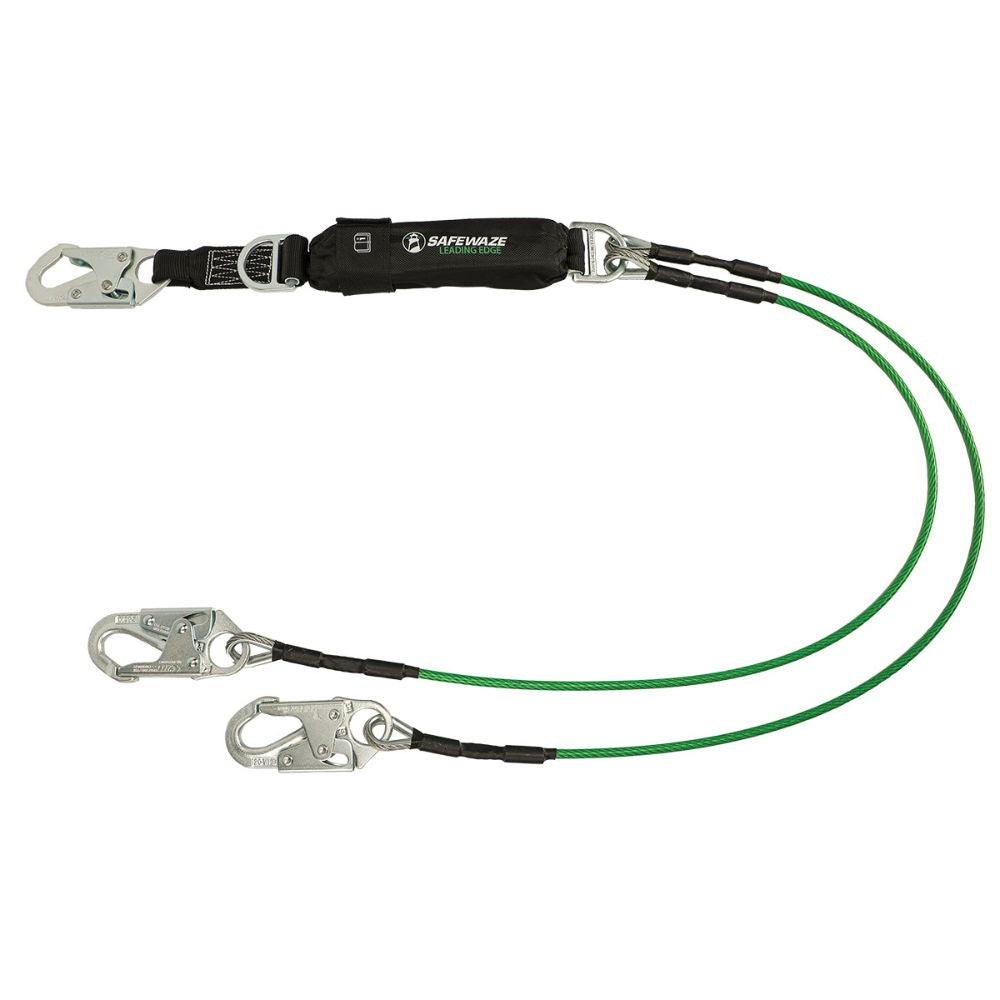 Safewaze 021-2062 Leading Edge 6' Energy Absorbing Lanyard: Dual Leg, D-Ring, Snap Hooks