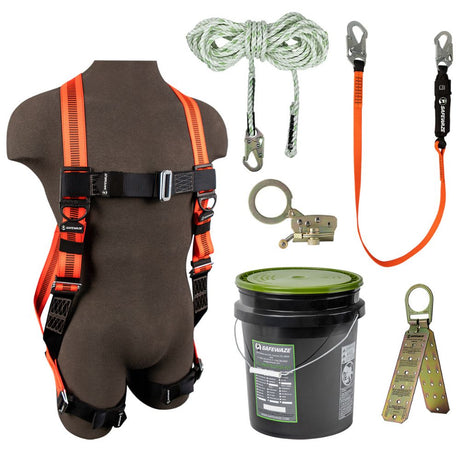 Safewaze FS-EX6000-Bucket V-Line Bucket Roof Kit: FS99280-E Harness, FS700-50 VLL, FS1120 Grab, FS88560-E Lanyard, FS870 Anchor