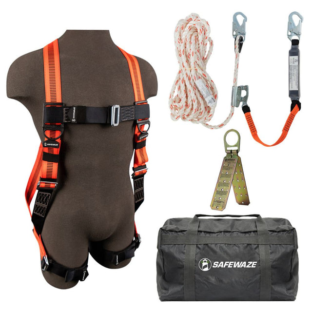 Safewaze FS-ROOF-E-BAG V-Line Bag Roof Kit: FS99280-E Harness, 018-7005 VLL, FS870 Anchor, FS8175 Bag