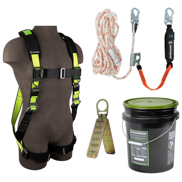 Safewaze FS-ROOF-X-S/M PRO Bucket Roof Kit: FS280-S/M Harness, 018-7005 VLL, FS870 Anchor, S/M