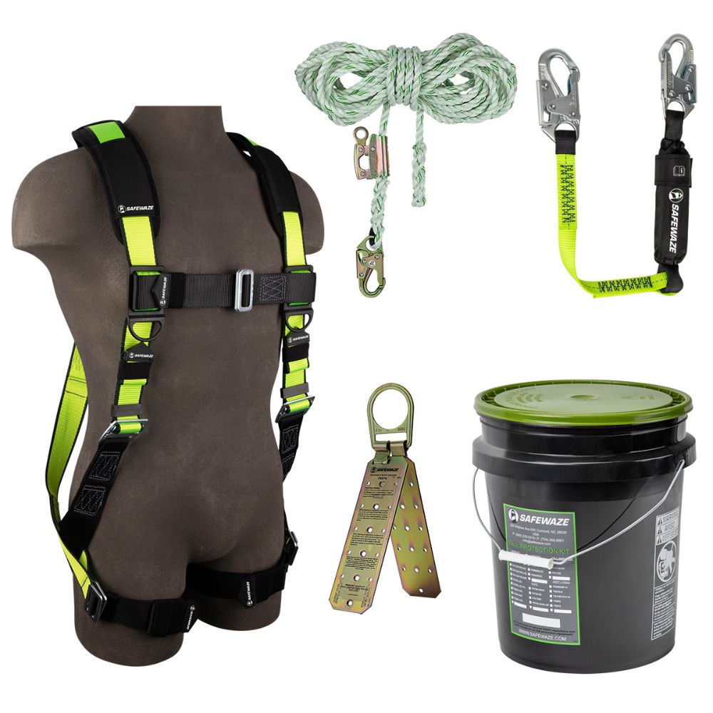 Safewaze FS120-3-XS PRO Bucket Roof Kit: FS280-XS Harness, FS700-50GA VLL, FS560-3 Lanyard, FS870 Anchor, XS