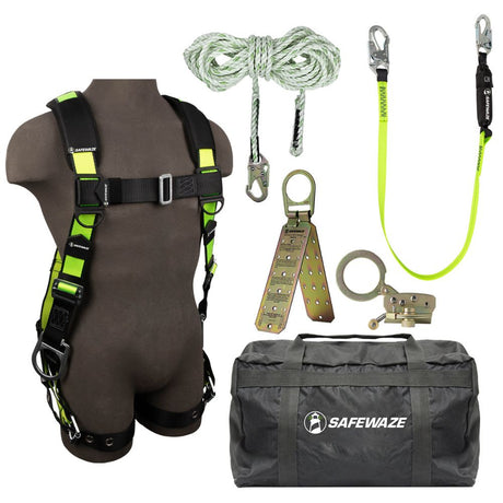 Safewaze FS123-2X PRO Bag Kit: FS285-2X Harness, FS700-50 VLL, FS1120 Grab, FS560 Lanyard, FS870 Anchor, FS8175 Bag, 2X