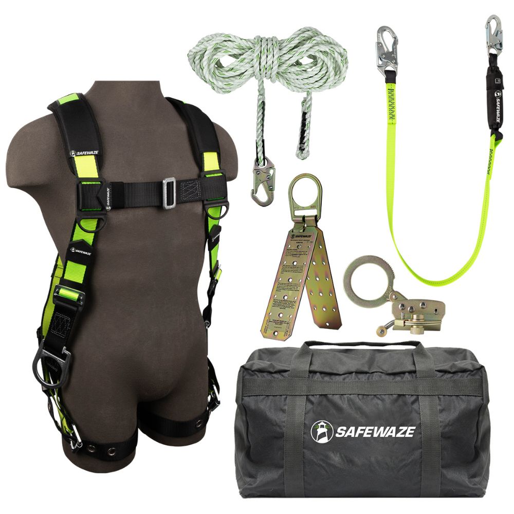 Safewaze FS123-XS PRO Bag Kit: FS285-XS Harness, FS700-50 VLL, FS1120 Grab, FS560 Lanyard, FS870 Anchor, FS8175 Bag, XS