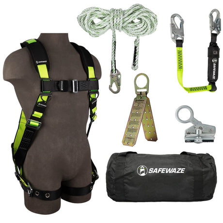 Safewaze FS137-L/XL PRO Bag Roof Kit: FS185-L/XL Harness, FS700-50 VLL, FS1118-DC Grab, FS560-3 Lanyard, FS870 Anchor, FS8150 Bag, L/XL