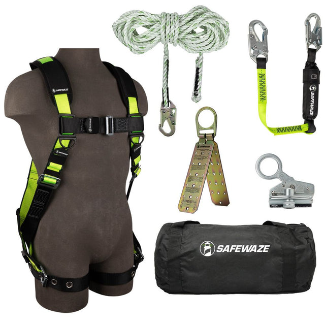 Safewaze FS137-XS PRO Bag Roof Kit: FS185-XS Harness, FS700-50 VLL, FS1118-DC Grab, FS560-3 Lanyard, FS870 Anchor, FS8150 Bag, XS