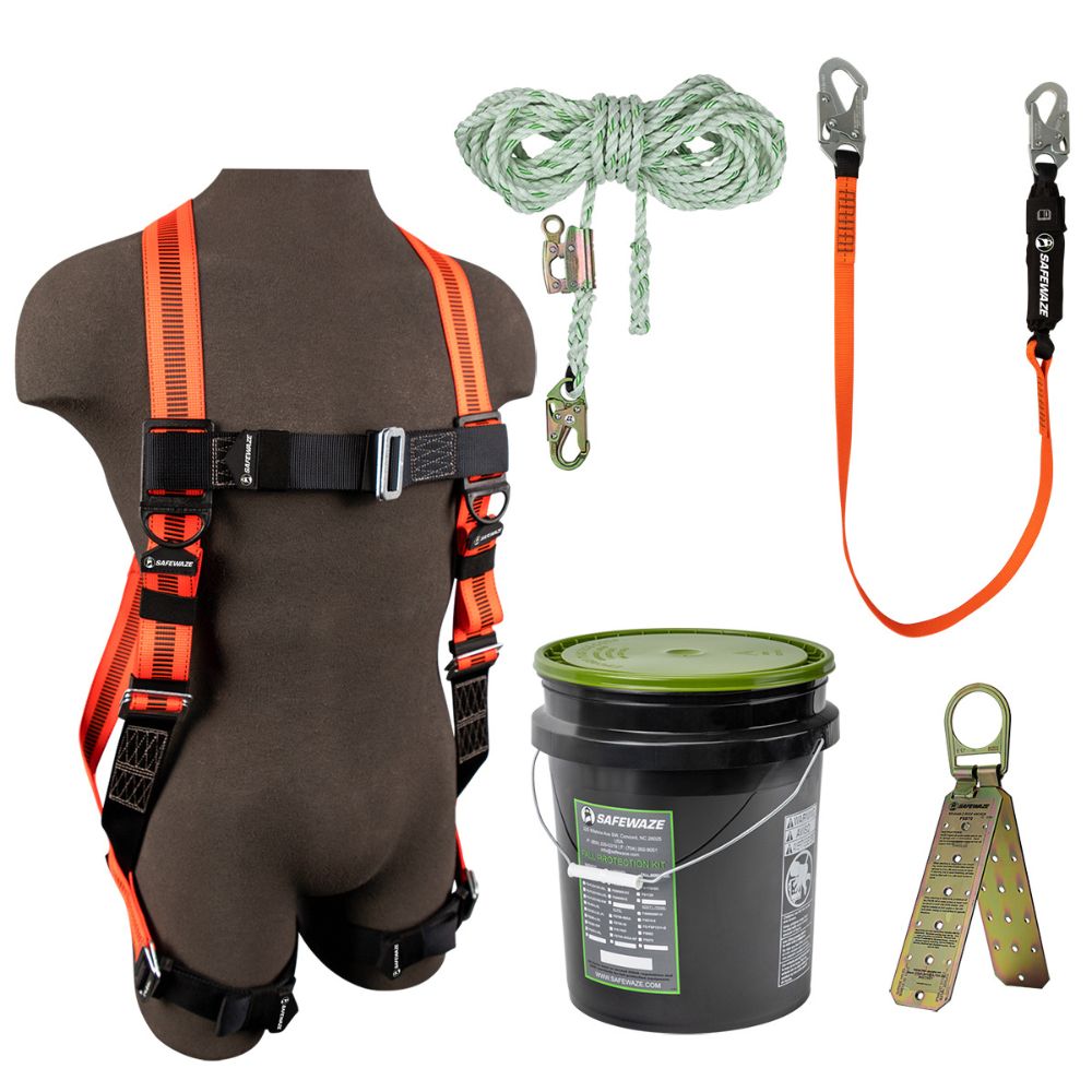 Safewaze FS148 V-Line Bucket Roof Kit: FS99280-E Harness, FS700-50GA VLL, FS88560-E Lanyard, FS870 Anchor