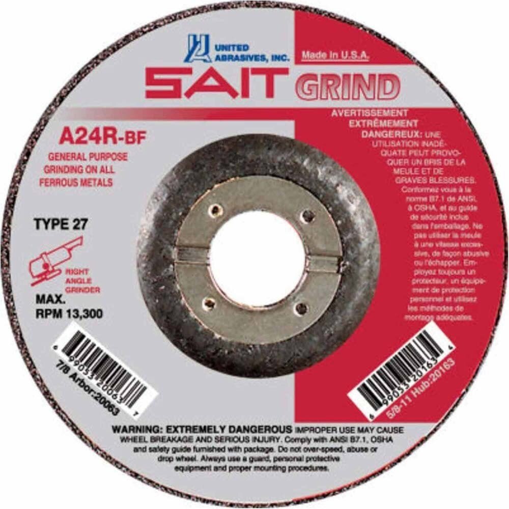 Sait 20079 A24R Type 27 Depressed Center Grinding Wheel 6 in. x 1/4 in. x 7/8 in.