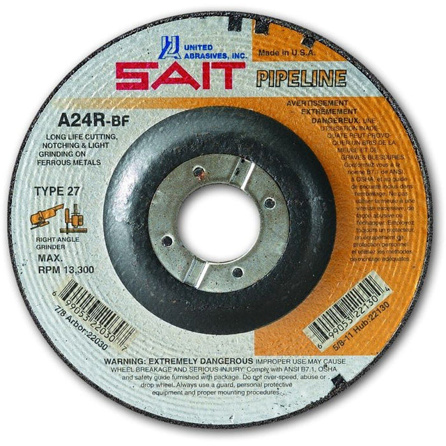 Sait 22055 7" x 1/8" x 7/8" Pipeline Type 27 Aluminum Oxide Grinding Wheel A24R