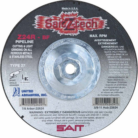 Sait 22633 Z-Tech Pipeline Type 27 Grinding Wheel, 6 in. x 1/8 in. x 5/8-11 Hub