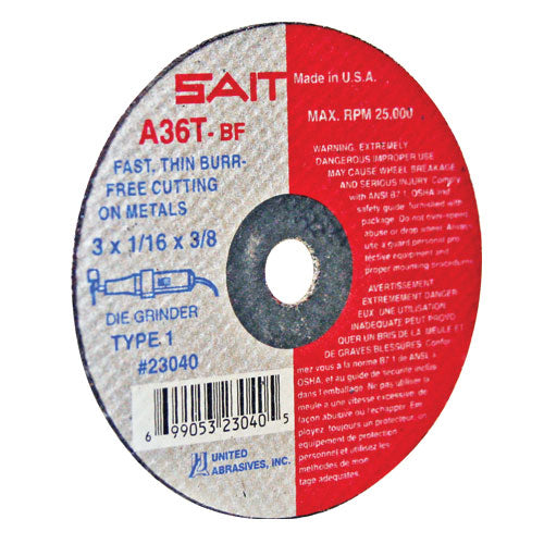 Sait 23040 A36T 3" X 1/16" X 3/8" Thin High Speed Cut-Off Wheels - 2