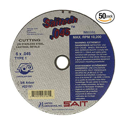 Sait 23181 6" x  .045" x 5/8" Cutting Wheel