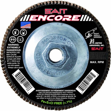 Sait 71216 Encore Flap Disc Type 27, 4-1/2 in. x 5/8-11, 40 Grit Zirconia Alumina (Each)