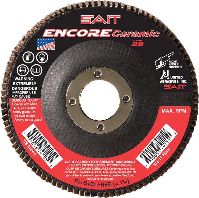 Sait 72820 ENCORE Ceramic Flap Disc T29 4.5 x 7/8 36X, 10 Pack