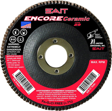 Sait 72820 ENCORE Ceramic Flap Disc T29 4.5 x 7/8 36X, 10 Pack