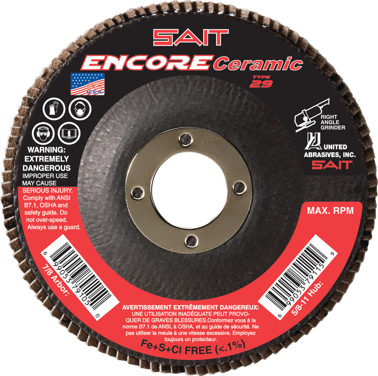 Sait 72821 ENCORE Ceramic Flap Disc T29 4.5 x 7/8 40X, 10 Pack