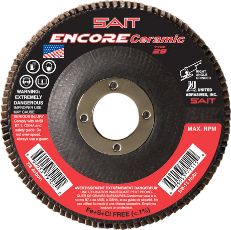 Sait 72828 ENCORE Ceramic Flap Disc T29 5 x 7/8 40X, 10 Pack