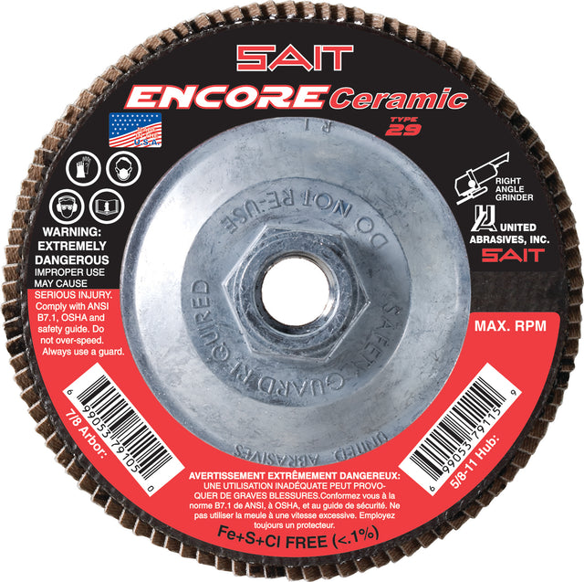 Sait 72930 ENCORE Ceramic Flap Disc T29 4.5 x 5/8-11 36X, 10 Pack