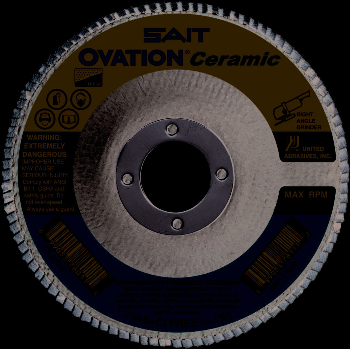 Sait 78262 OVATION Ceramic Flap Disc 4.5 x 7/8 60X, 10 Pack