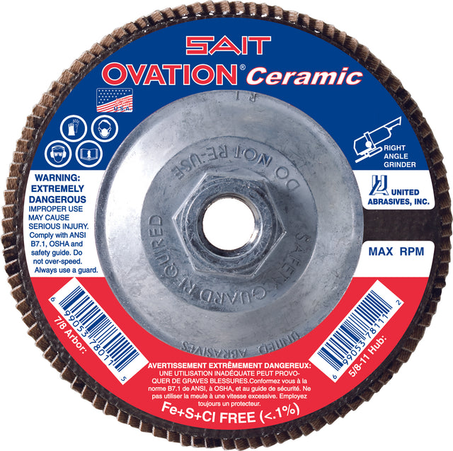 Sait 78320 OVATION Ceramic Flap Disc 4.5 x 5/8-11 36X, 10 Pack