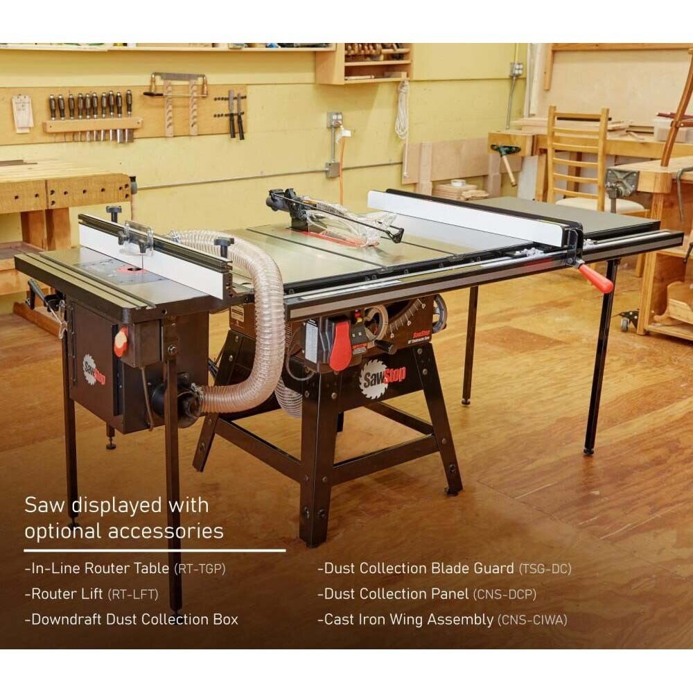 SawStop CNS175-ATGP52 Contractor Table Saw with 52 Inch Professional T-Glide Advance Fence, Rails & Extension Table - 5