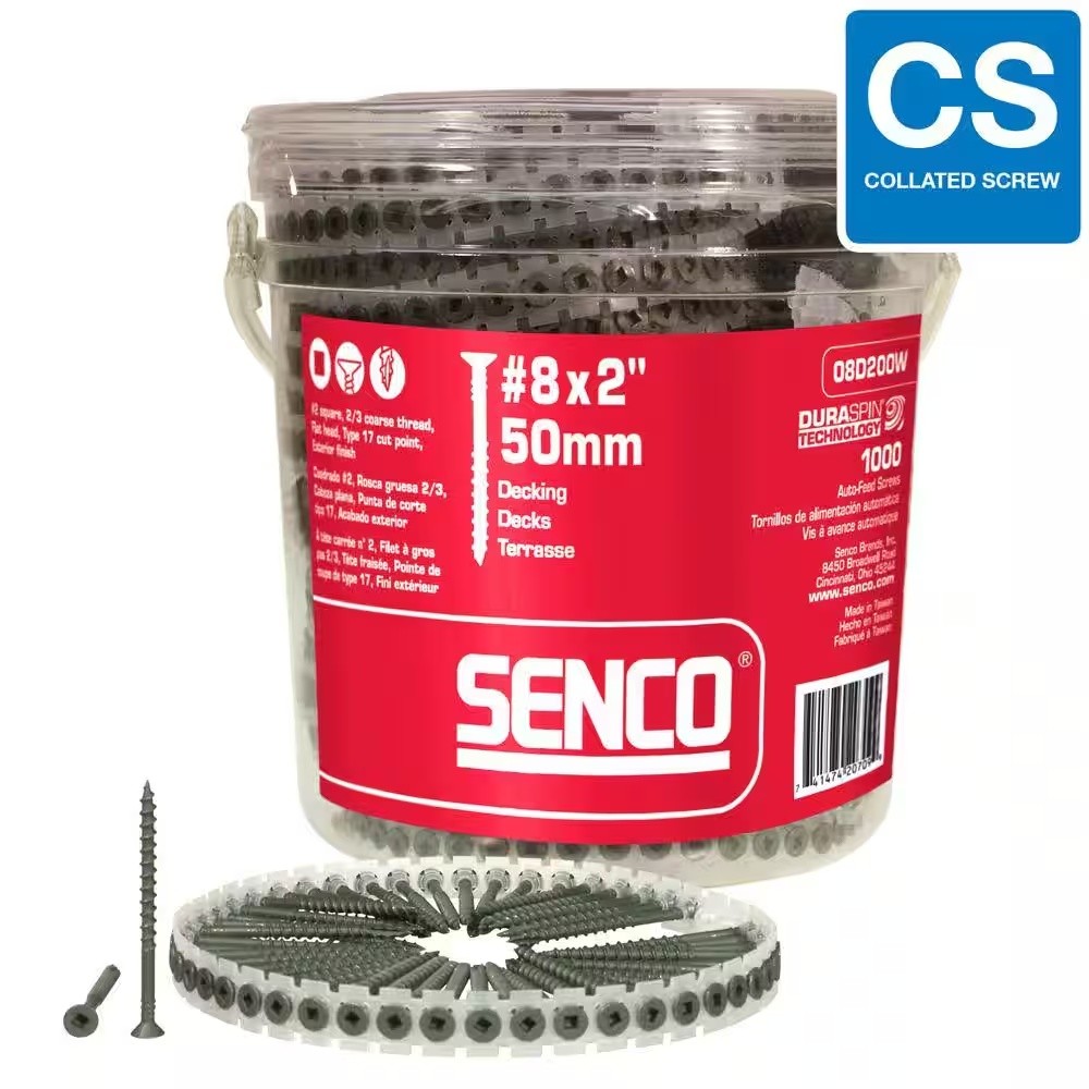 Senco 08D200W 8 x 2 in. Coarse Galvanized Square Drive Collated Deck Screw (1000 Pack)