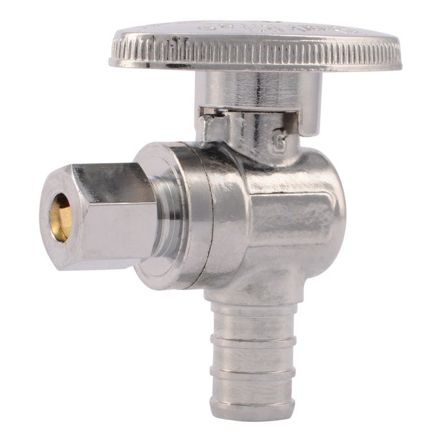 SharkBite 23056LF 1/2 in PEX Barb x 1/4 in OD Compression Brass Quarter Turn Angle Stop Valve