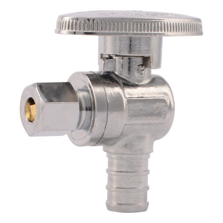 SharkBite 23056LF 1/2 in PEX Barb x 1/4 in OD Compression Brass Quarter Turn Angle Stop Valve