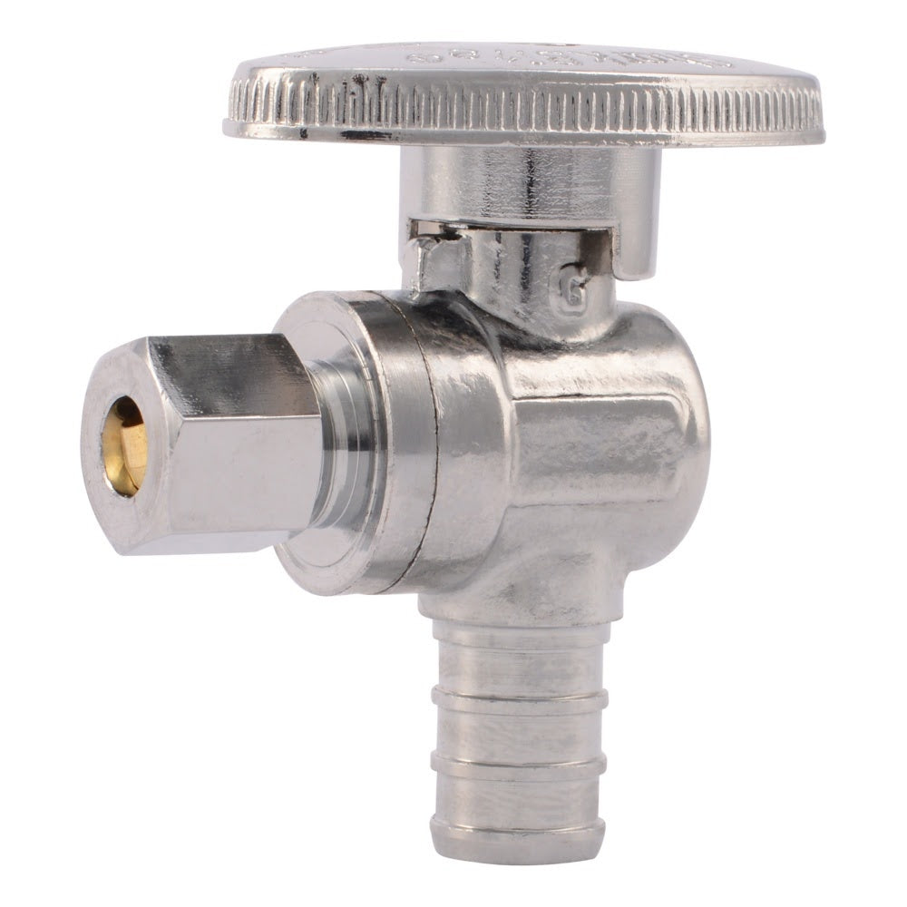 SharkBite 23056LF 1/2 in PEX Barb x 1/4 in OD Compression Brass Quarter Turn Angle Stop Valve