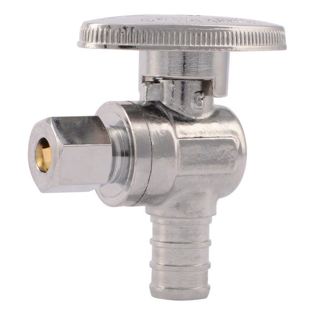 SharkBite 23056LF 1/2 in PEX Barb x 1/4 in OD Compression Brass Quarter Turn Angle Stop Valve