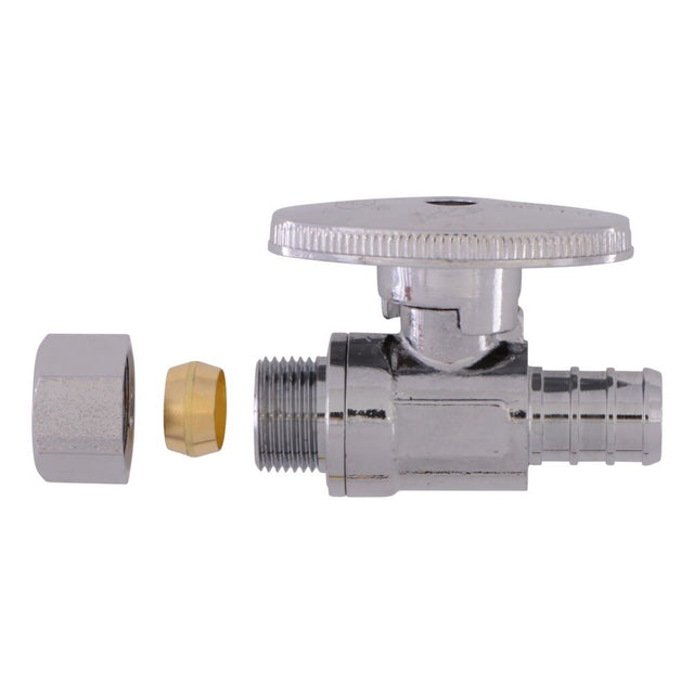 SharkBite 23057LF 1/2 in. PEX Barb x 3/8 in. OD Compression Quarter Turn Brass Straight Stop Valve