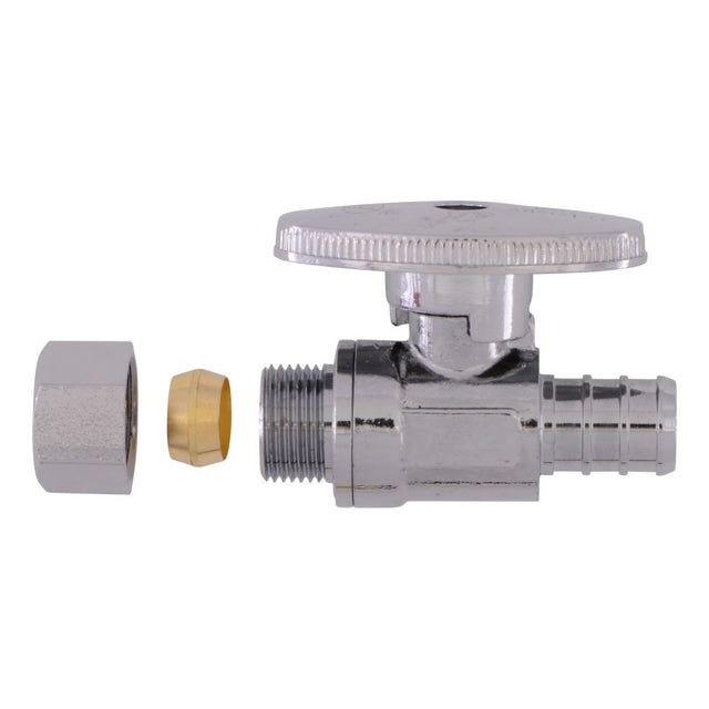 SharkBite 23057LF 1/2 in. PEX Barb x 3/8 in. OD Compression Quarter Turn Brass Straight Stop Valve
