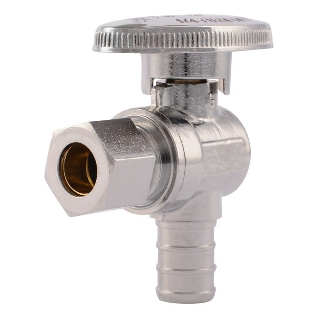 SharkBite 23058LF 1/2 in. x 3/8 in. OD Compression Quarter Turn Brass Barb Angle Stop Valve