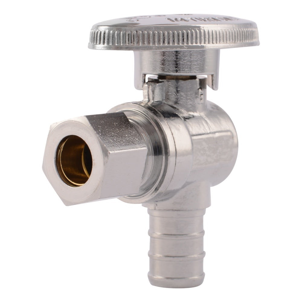 SharkBite 23058LF 1/2 in. x 3/8 in. OD Compression Quarter Turn Brass Barb Angle Stop Valve