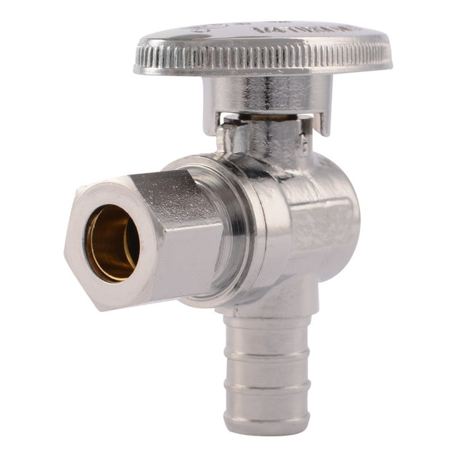 SharkBite 23058LF 1/2 in. x 3/8 in. OD Compression Quarter Turn Brass Barb Angle Stop Valve