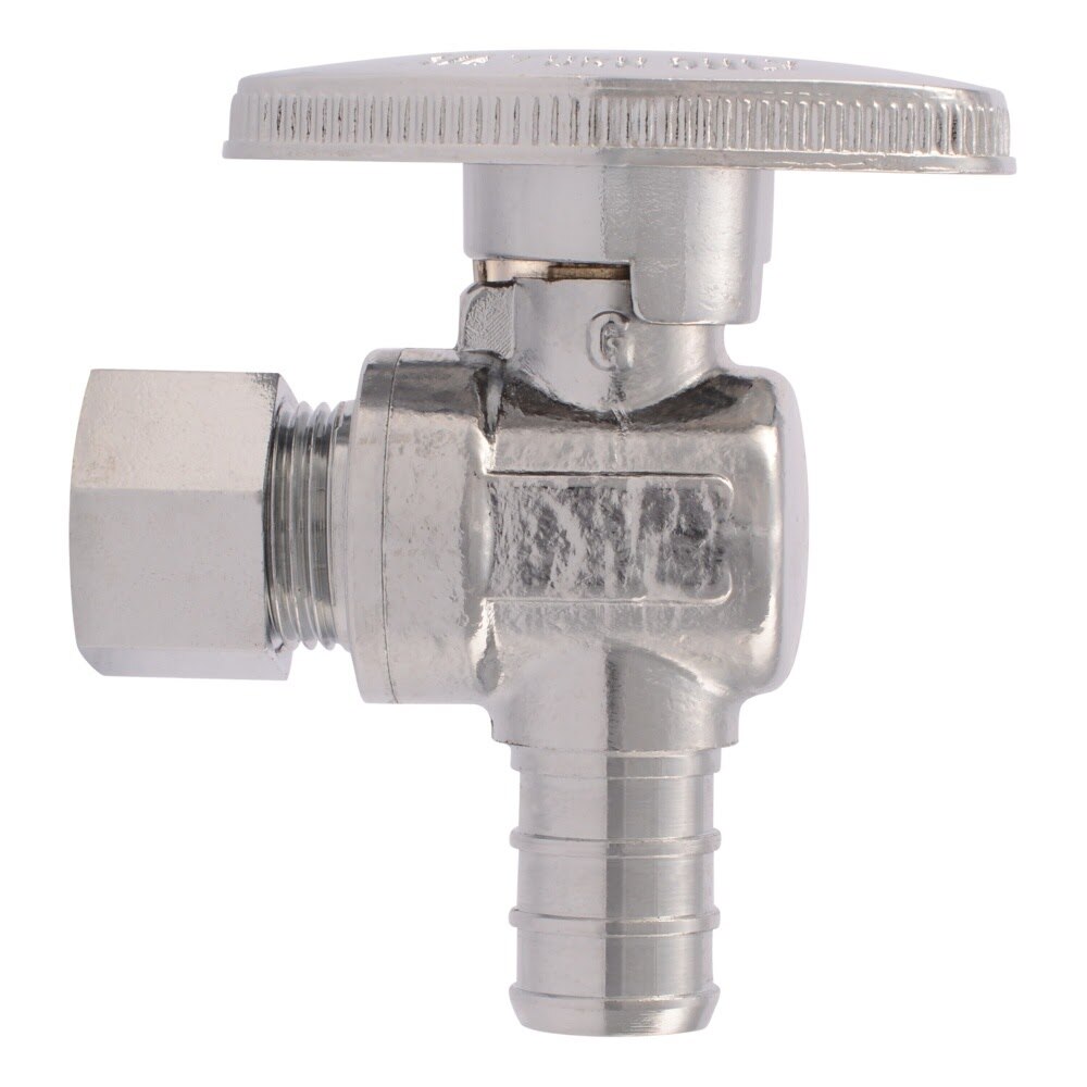 SharkBite 23058LF 1/2 in. x 3/8 in. OD Compression Quarter Turn Brass Barb Angle Stop Valve - 2