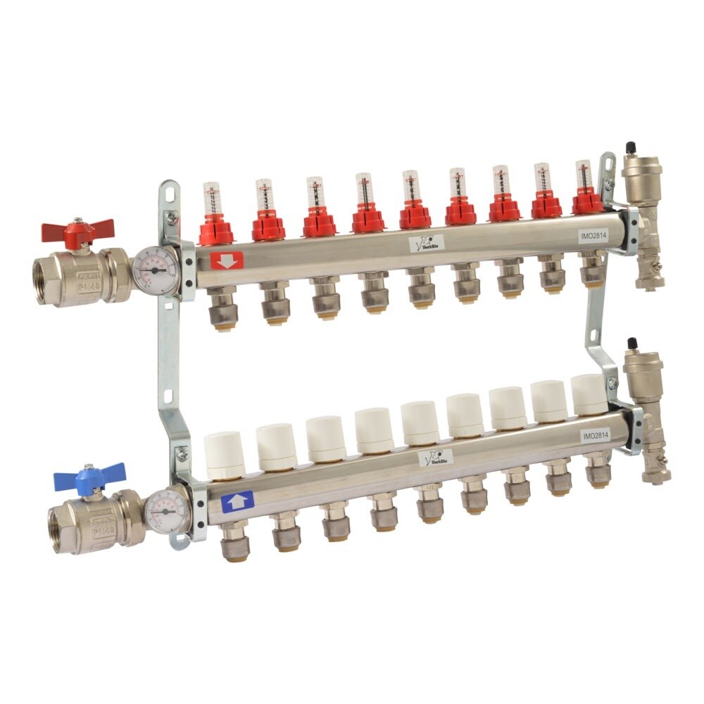 SharkBite 24936 9 Loop Radiant Heating Manifold with Half Inch Connections and 1 Inch FNPT Inlet