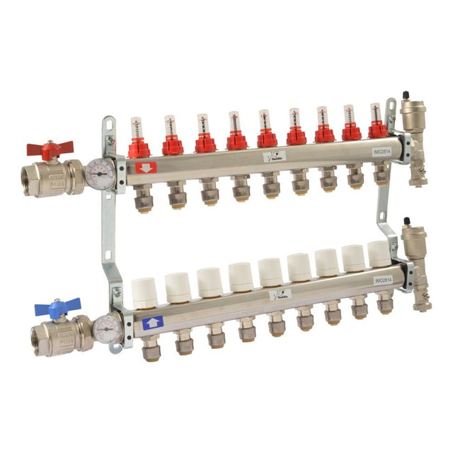 SharkBite 24936 9 Loop Radiant Heating Manifold with Half Inch Connections and 1 Inch FNPT Inlet