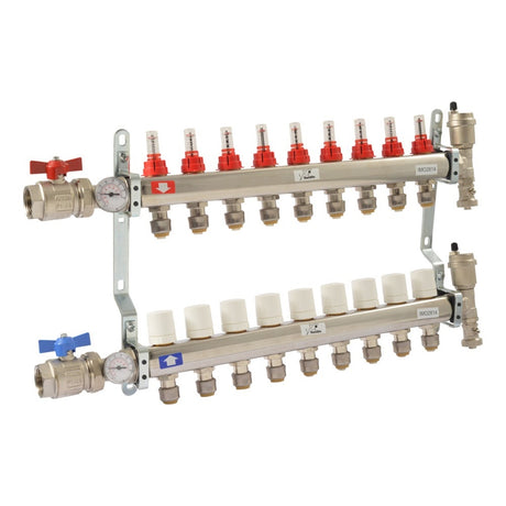SharkBite 24936 9 Loop Radiant Heating Manifold with Half Inch Connections and 1 Inch FNPT Inlet