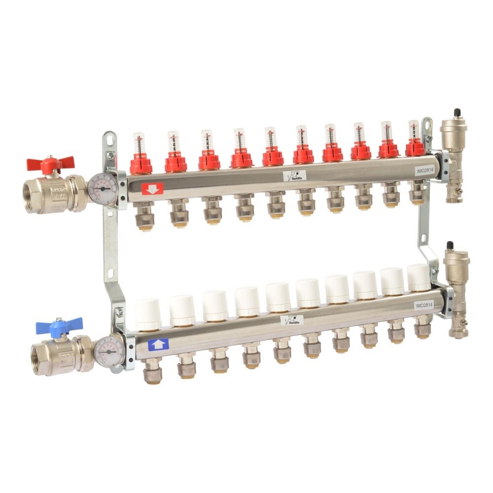 SharkBite 24937 1/2 in. Stainless Steel Radiant Heating Manifold with 1 in. FNPT Inlet (10 Loop)