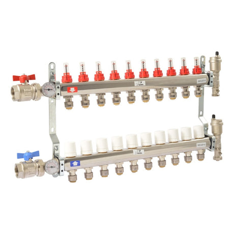 SharkBite 24937 1/2 in. Stainless Steel Radiant Heating Manifold with 1 in. FNPT Inlet (10 Loop)