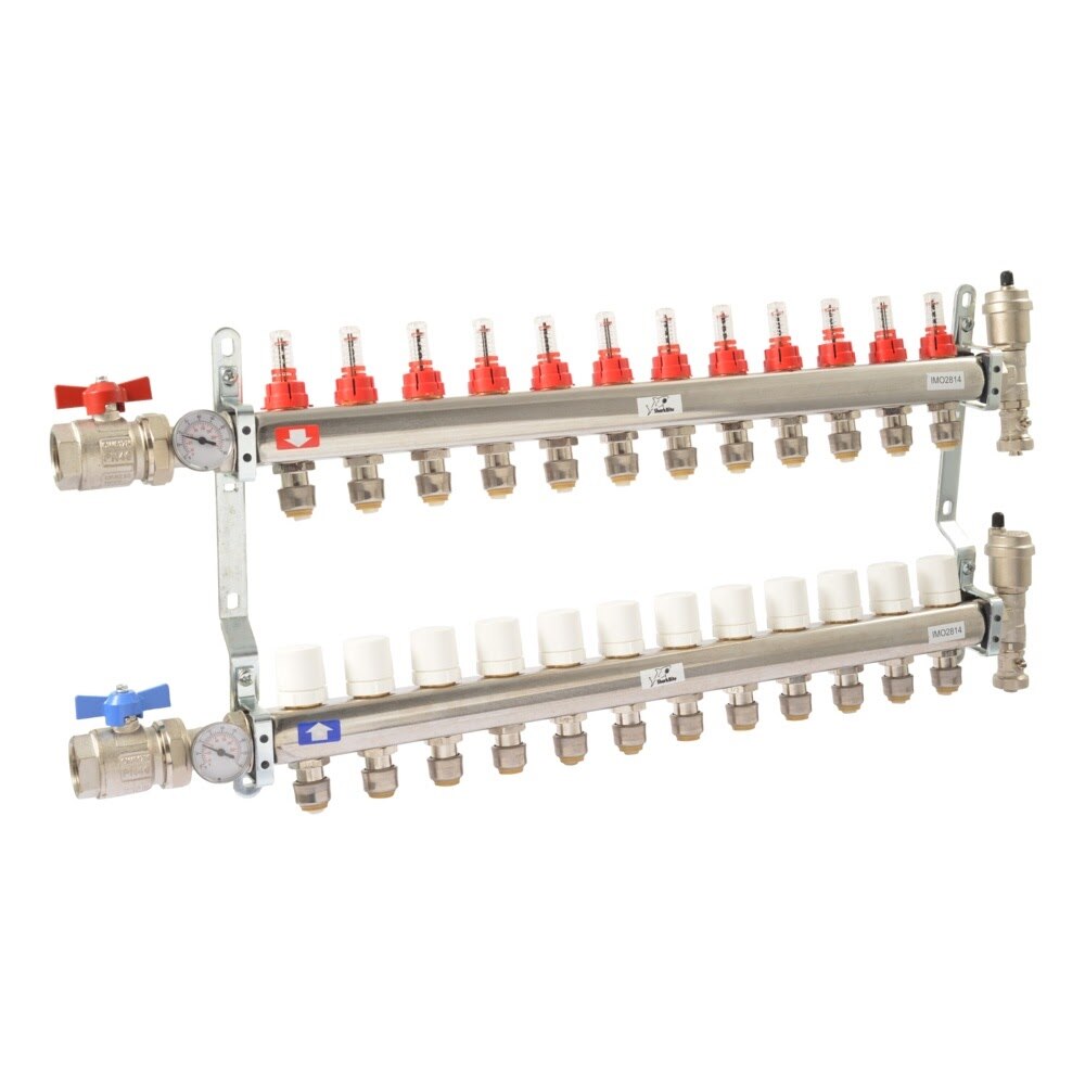 SharkBite 24939 12 Loop Stainless Steel Radiant Heating Manifold with 1 in. FNPT Inlet